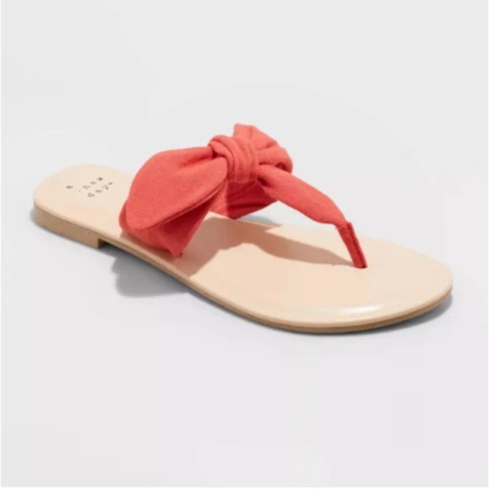 Women's Sandals Hannah Knotted Bow Flip Flop Sandals Coral NWT